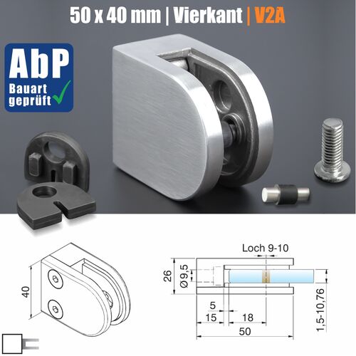 Glashalter V2A rund 45x45 mm flach technische Daten